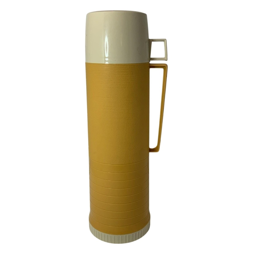 Vintage Thermos Vacuum Bottle 24F Plastic Yellow‎ 13.5in